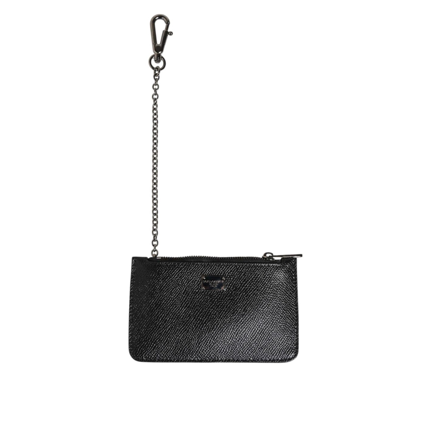 Dolce & Gabbana Black Leather Chain Link Mens Coin Purse Key Clip Holder Wallet