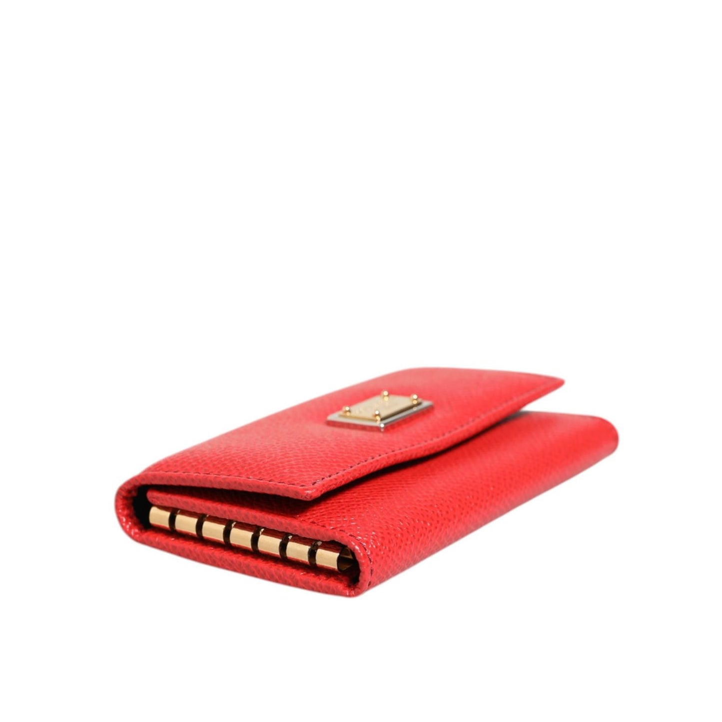 Dolce & Gabbana Red Leather Silver Metal Logo Plaque Trifold  Key Holder
