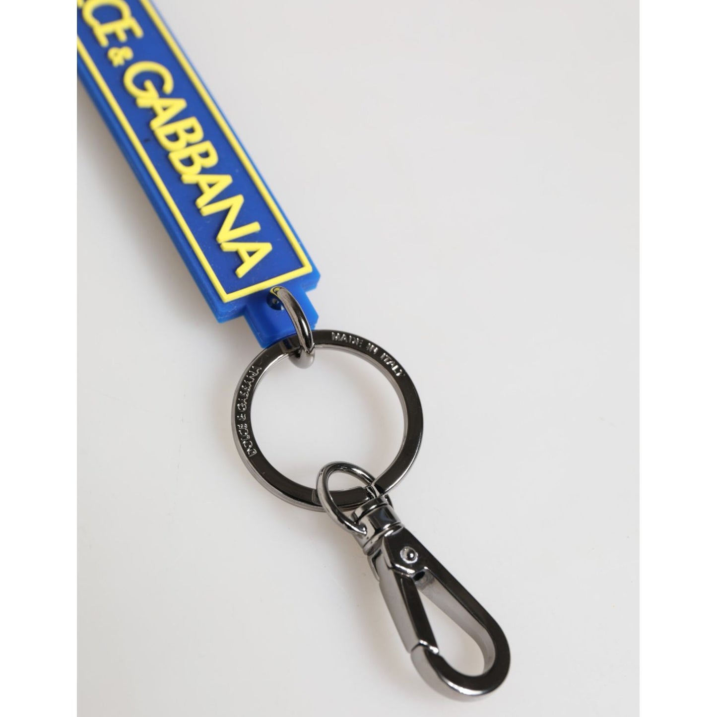 Dolce & Gabbana Blue Yellow DG Rubber Logo Silver Men's Keychain  Keyring
