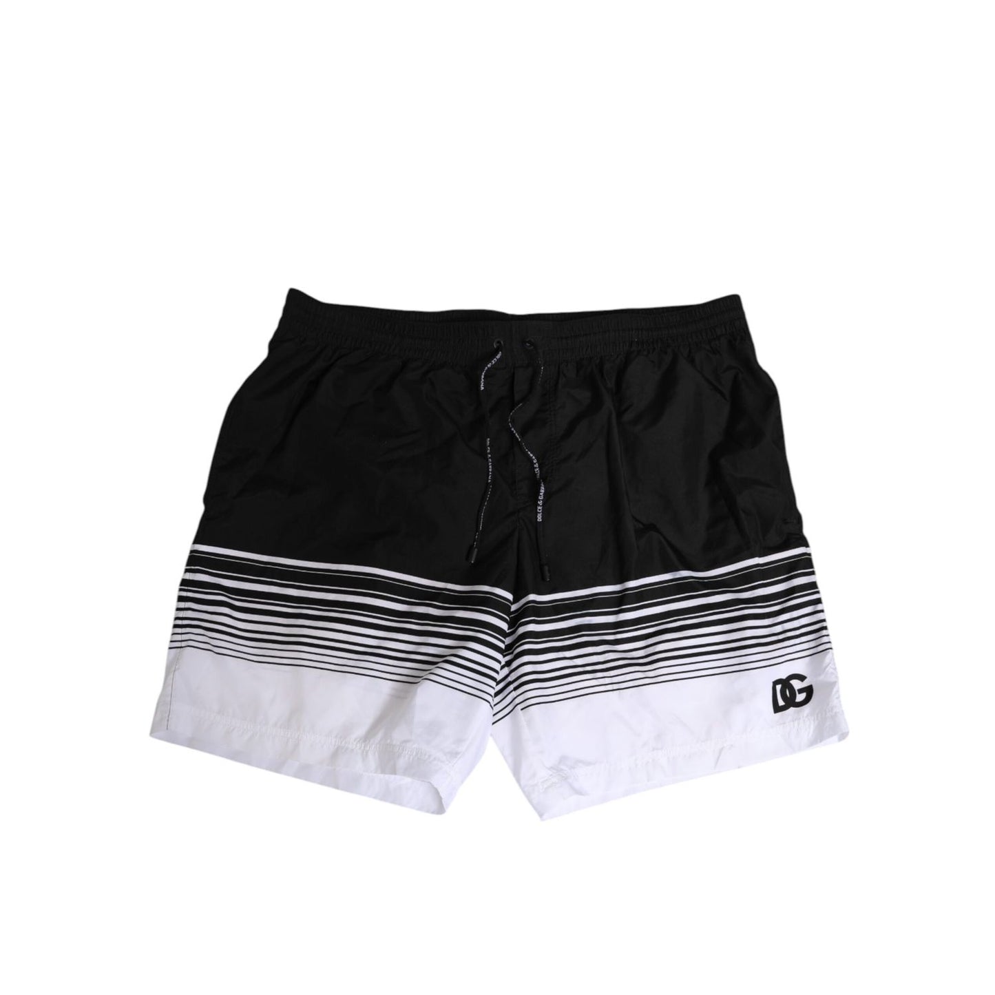 Dolce & Gabbana Black White Striped DG Logo Men Short Swimwear