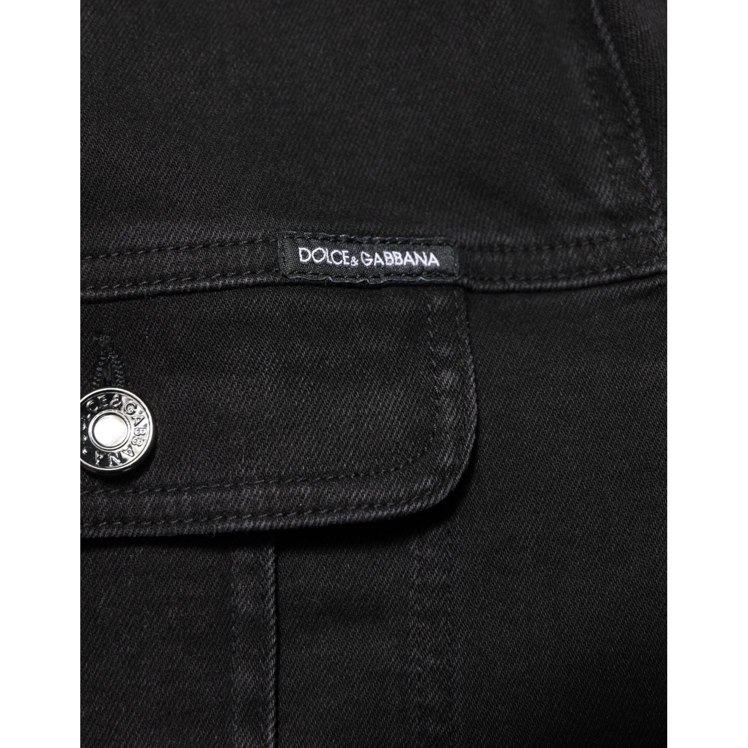 Dolce & Gabbana Black Cotton Denim Stretch Button Up Jacket