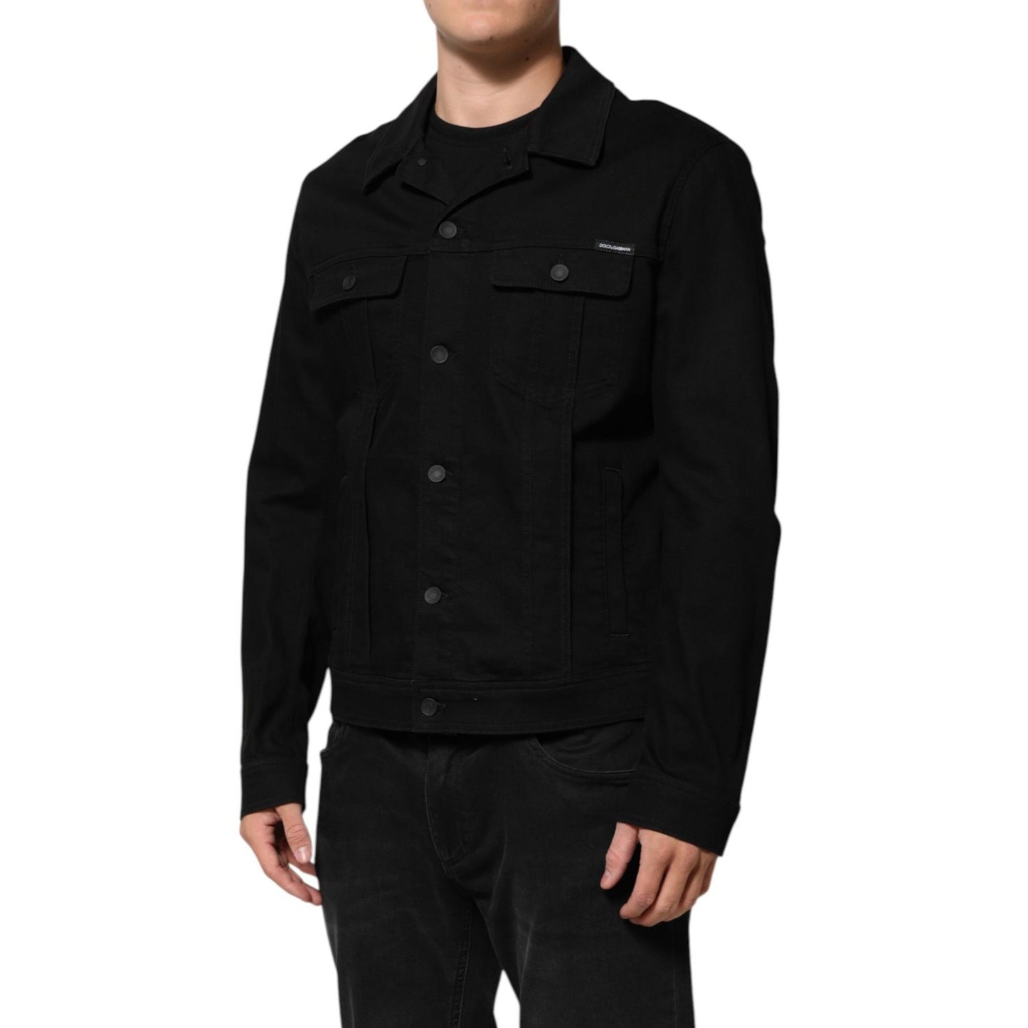 Dolce & Gabbana Black Cotton Denim Stretch Giubbotto Jacket