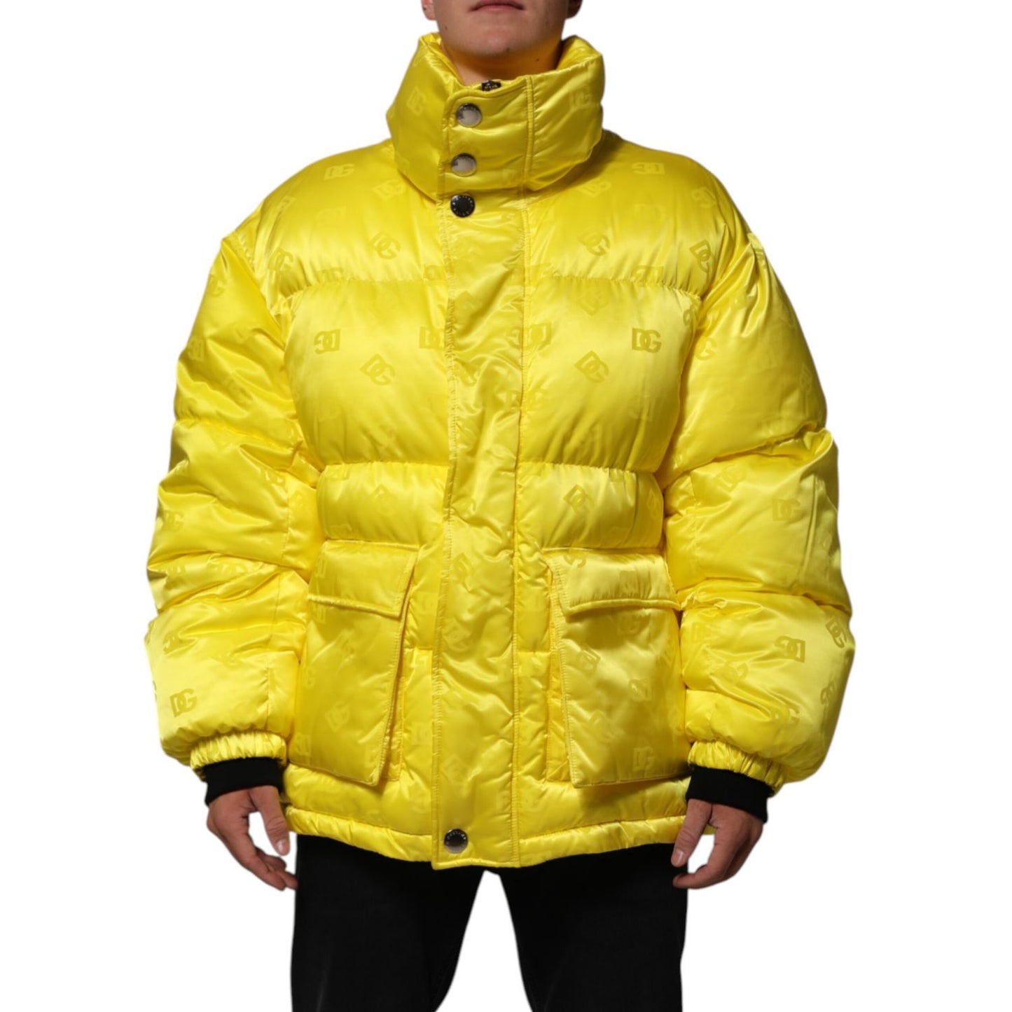 Dolce & Gabbana Yellow Nylon Logo Puffer Bomber Men Jacket