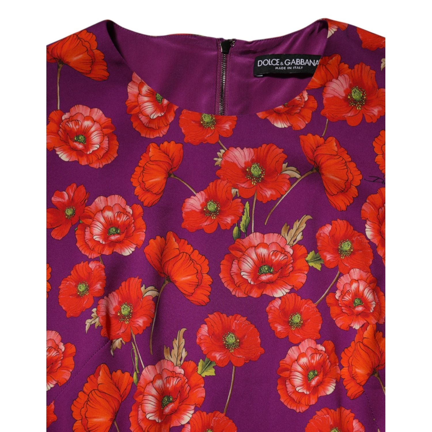 Dolce & Gabbana Purple Silk Floral Print Midi Sheath Dress