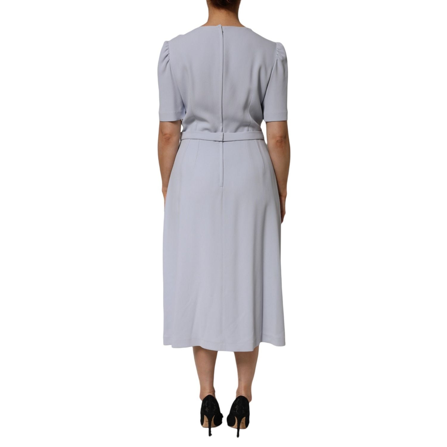 Dolce & Gabbana Light Blue Viscose Blend Floral Applique Dress