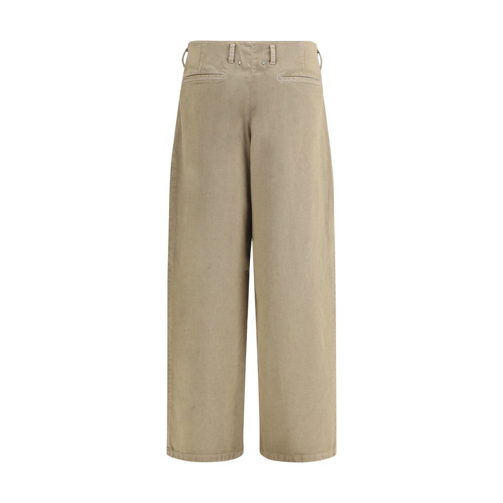 Golden Goose Bicolor Cotton Casual Pants with wide leg and tailored design, featuring belt loops and multiple pockets.