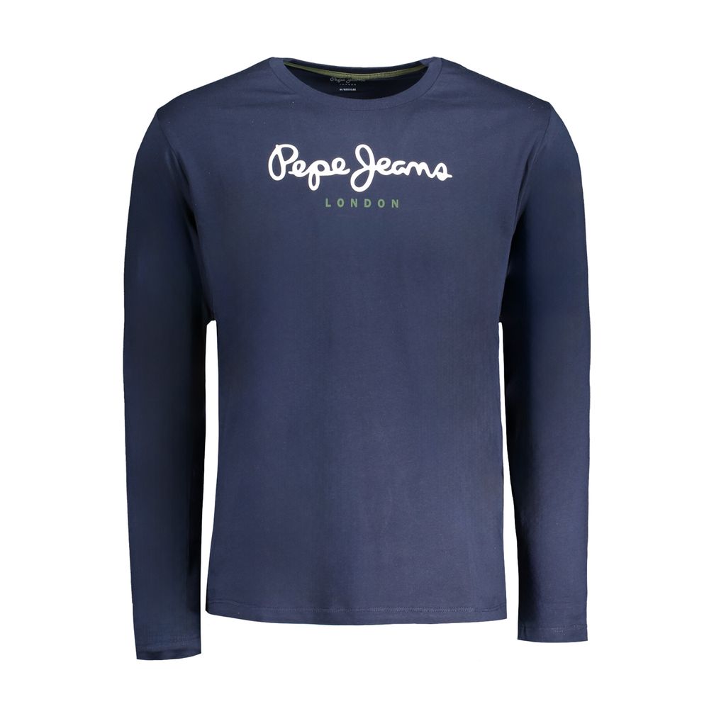 Pepe Jeans Blue Cotton T-Shirt - Long-sleeved, regular fit, crew neck with logo, made from 100% sustainable cotton.