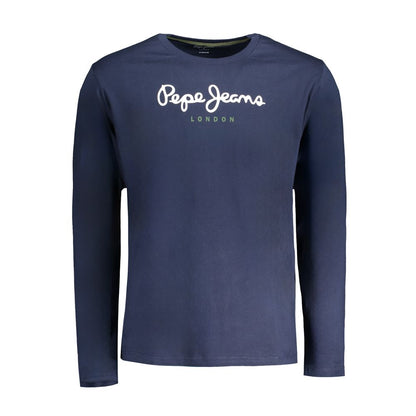 Pepe Jeans Blue Cotton T-Shirt - Long-sleeved, regular fit, crew neck with logo, made from 100% sustainable cotton.