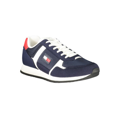 Tommy Hilfiger Blue Polyester Men Sneaker with logo accent and removable footbed, sporty and sleek design for trendsetters.