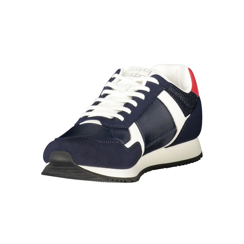 Tommy Hilfiger Blue Polyester Men Sneaker with sleek design and contrasting details, featuring the iconic logo for trendsetters.