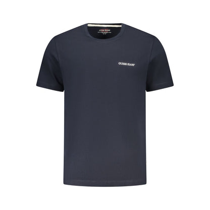Guess Jeans Blue Cotton Men T-Shirt with crew-neck and logo print for modern casual wear.