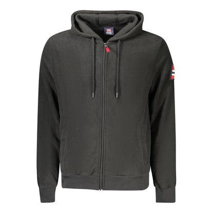 Norway 1963 Black Polyester Men Sweatshirt with hood, zip closure, and embroidered logo, showcasing style and comfort.