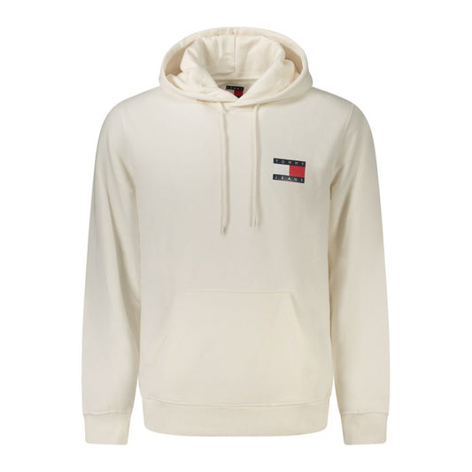 Tommy Hilfiger White Cotton Men Sweater with hood and logo, casual luxury sweatshirt for comfort and style, street and home fashion.