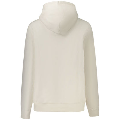 Back view of Tommy Hilfiger White Cotton Women Sweater with hood and central pocket, showcasing sustainable design and comfort.