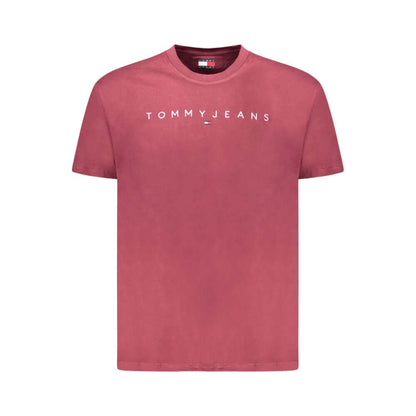 Tommy Hilfiger Red Cotton Men T-Shirt with embroidered logo, short-sleeved crew neck, eco-friendly fashion.