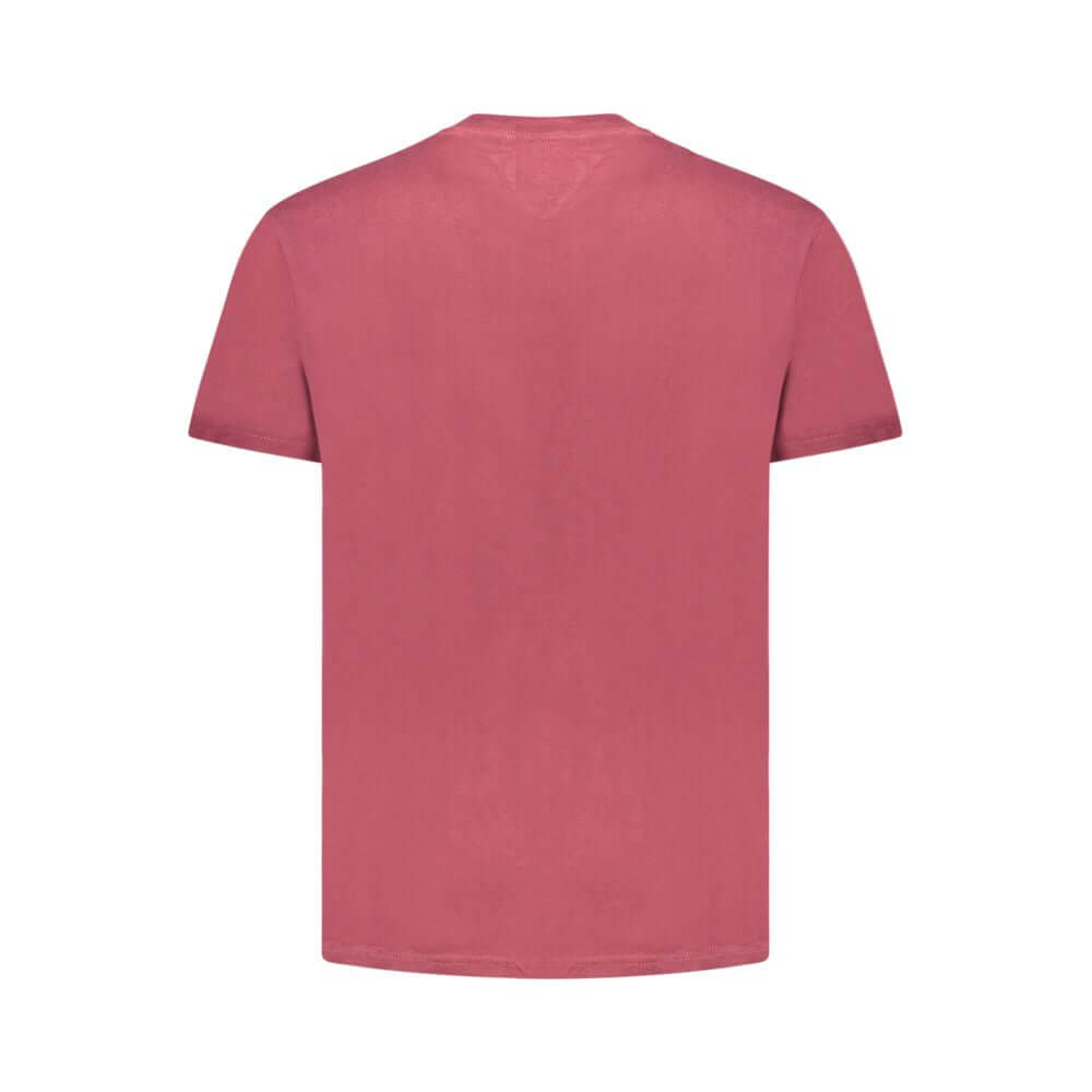 Back view of Tommy Hilfiger Red Cotton Men T-Shirt with short sleeves and crew neck.
