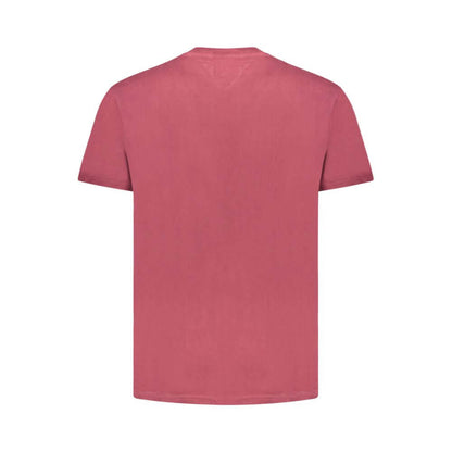Back view of Tommy Hilfiger Red Cotton Men T-Shirt with short sleeves and crew neck.