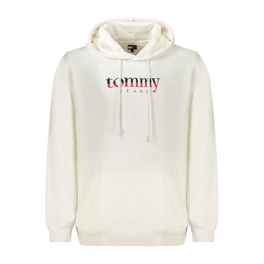 Tommy Hilfiger White Cotton Men Sweater with hood and logo, featuring sleek pocket design, eco-friendly fashion, and casual sophistication.