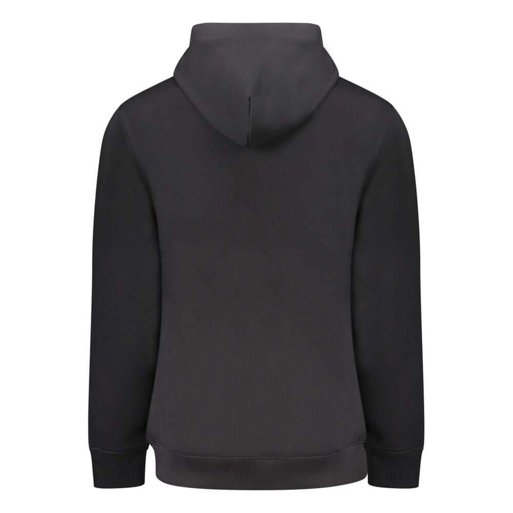 Back view of Tommy Hilfiger Black Cotton Men Sweater with hood, showcasing premium design and style.