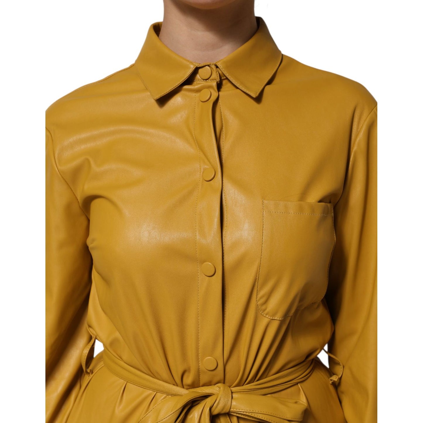 PINKO Polyester Belted Shirt Midi Long Sleeve Yellow Mustard