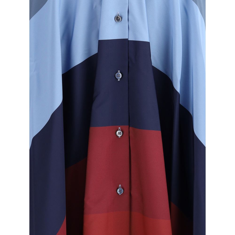 Close-up of Sara Roka Multicolor Polyester Casual Dress showcasing vibrant color block pattern and button details.