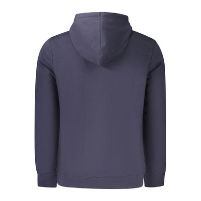 Back view of Hugo Boss Blue Cotton Men Sweater showcasing the hood and long sleeves, highlighting its premium quality and stylish design.