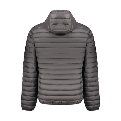 North Sails Black Polyester Men Jacket, back view with hood and padded design, stylish and functional outerwear for modern men.