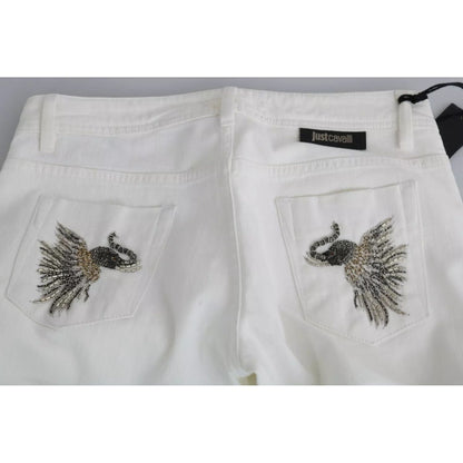 Just Cavalli White Cotton Slim Fit Mid Waist Skinny Trouser Jeans