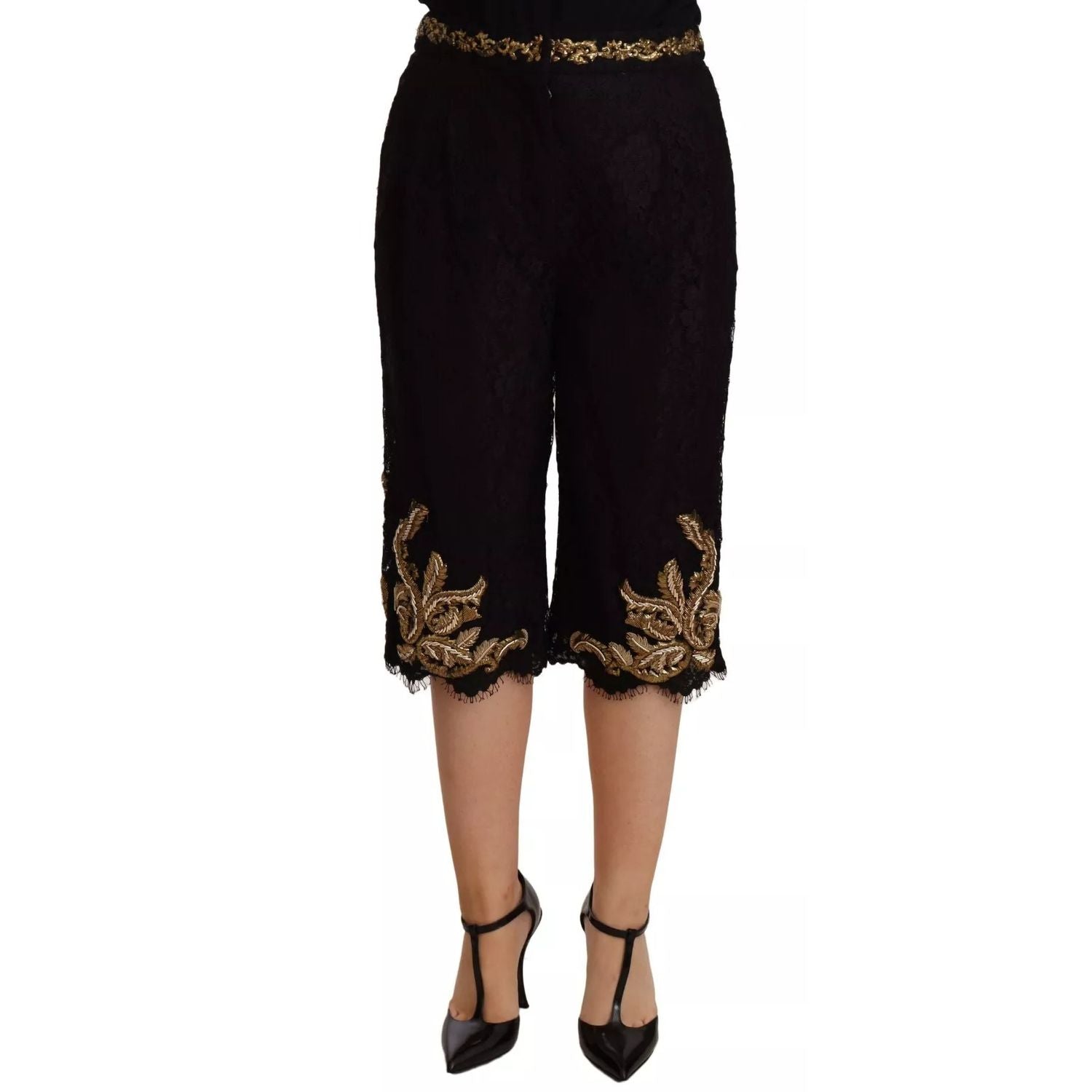 Dolce & Gabbana Black Lace Gold Baroque SPECIAL PIECE Shorts