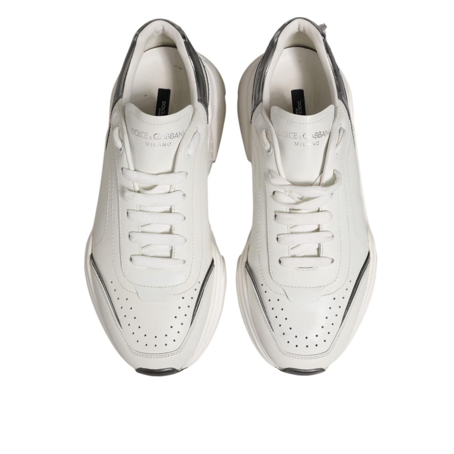 Dolce & Gabbana White Silver DAYMASTER Leather Men Sneakers Shoes