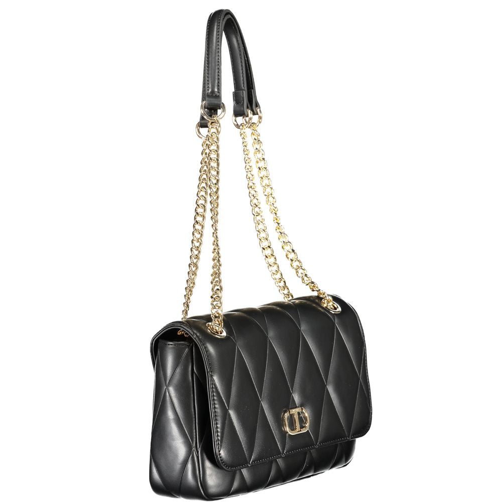 Twinset Black Polyethylene Women Handbag with chain handles and bold snap closure