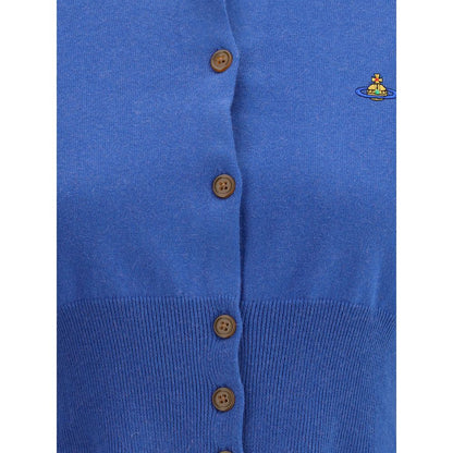 Vivienne Westwood Blue Cotton Cardigan with Orb logo embroidery and button closure, long sleeves, slim fit.