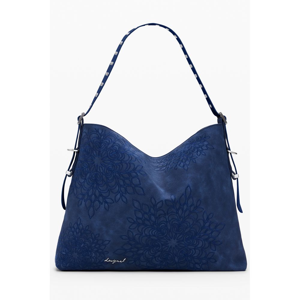 Desigual Blue Polyethylene Women Handbag with floral embroidery and adjustable shoulder strap