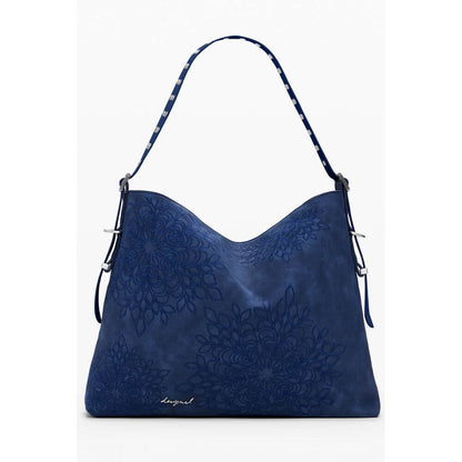 Desigual Blue Polyethylene Women Handbag with floral embroidery and adjustable shoulder strap