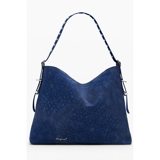 Desigual Blue Polyethylene Women Handbag with floral embroidery and adjustable shoulder strap