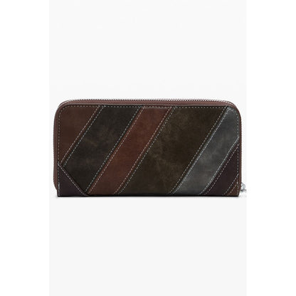 Desigual Brown Polyethylene Women Wallet with diagonal patterned design and multiple compartments for cards and coins.