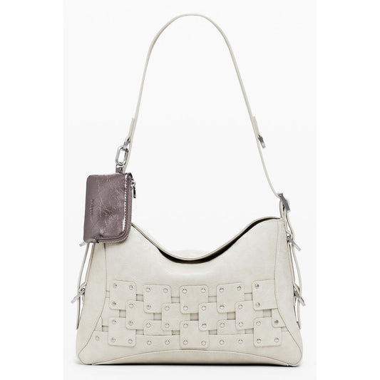Desigual Beige Polyethylene Women Handbag with removable shoulder handle and coin purse, featuring unique contrasting details.