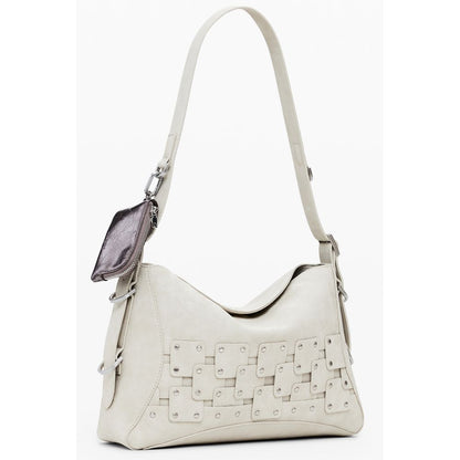 Desigual Beige Polyethylene Women Handbag with removable shoulder handle and chic coin purse, featuring contrasting design details.