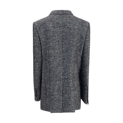 Dolce & Gabbana Gray Fleece Wool Blazer, back view showing double-breasted design and elegant silhouette with peaked lapels.