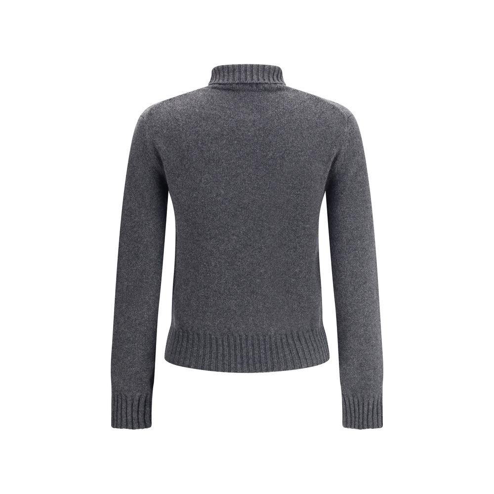 Back view of Ami Paris Gray Cashmere Turtleneck sweater, featuring ribbed trim and iconic Ami De Coeur logo, perfect for winter elegance.