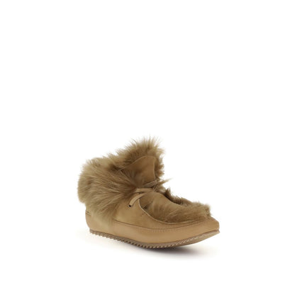 Pedro García Beige Leather Ankle Boots with fur lining and knurled sole for grip, ideal for cold weather, showcasing comfort and style.