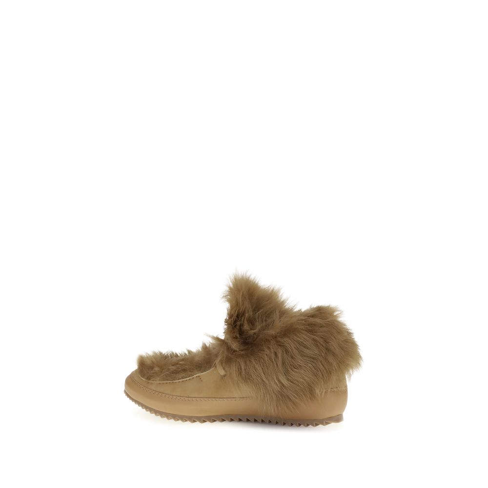 Pedro García Beige Leather Ankle Boots with fur lining and knurled sole, side view showcasing elegant winter footwear.
