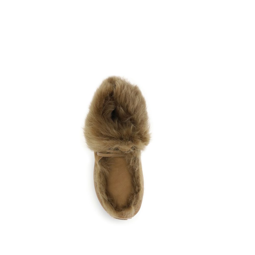 Top view of Pedro García Beige Leather Ankle Boots with fur lining, featuring a cozy design perfect for cold weather.