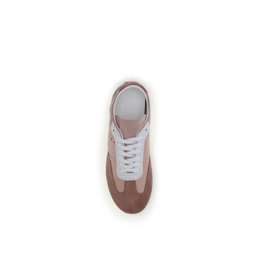 Top view of Marni Multicolor Calf Leather Bos Taurus Athletic Sneakers with smooth leather and suede design, AW25 collection.
