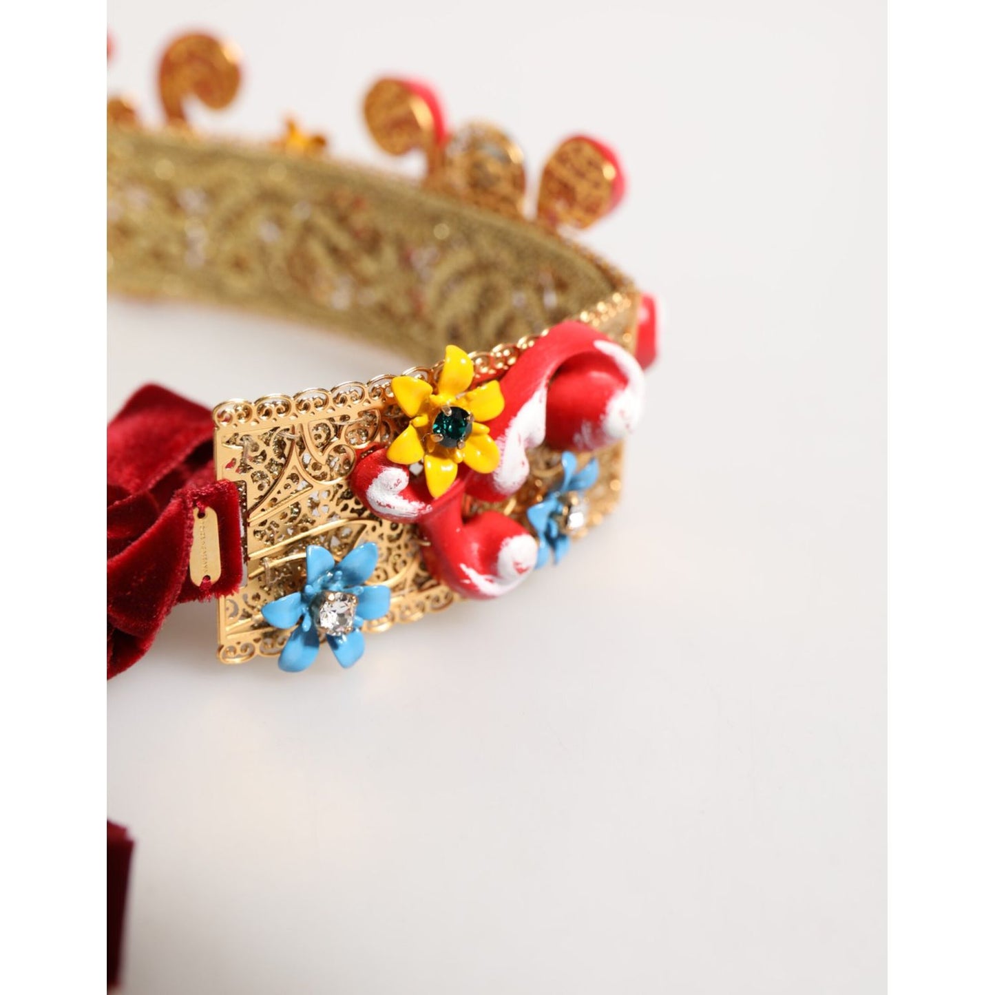 Dolce & Gabbana Red Carretto Multicolor Crystal Gold Tiara Crow Headband