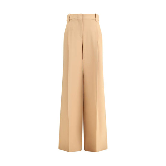 Ermanno Scervino Beige Viscose Casual Pants with wide legs, front darts, zipper, hook-and-eye closure, and side welt pockets.