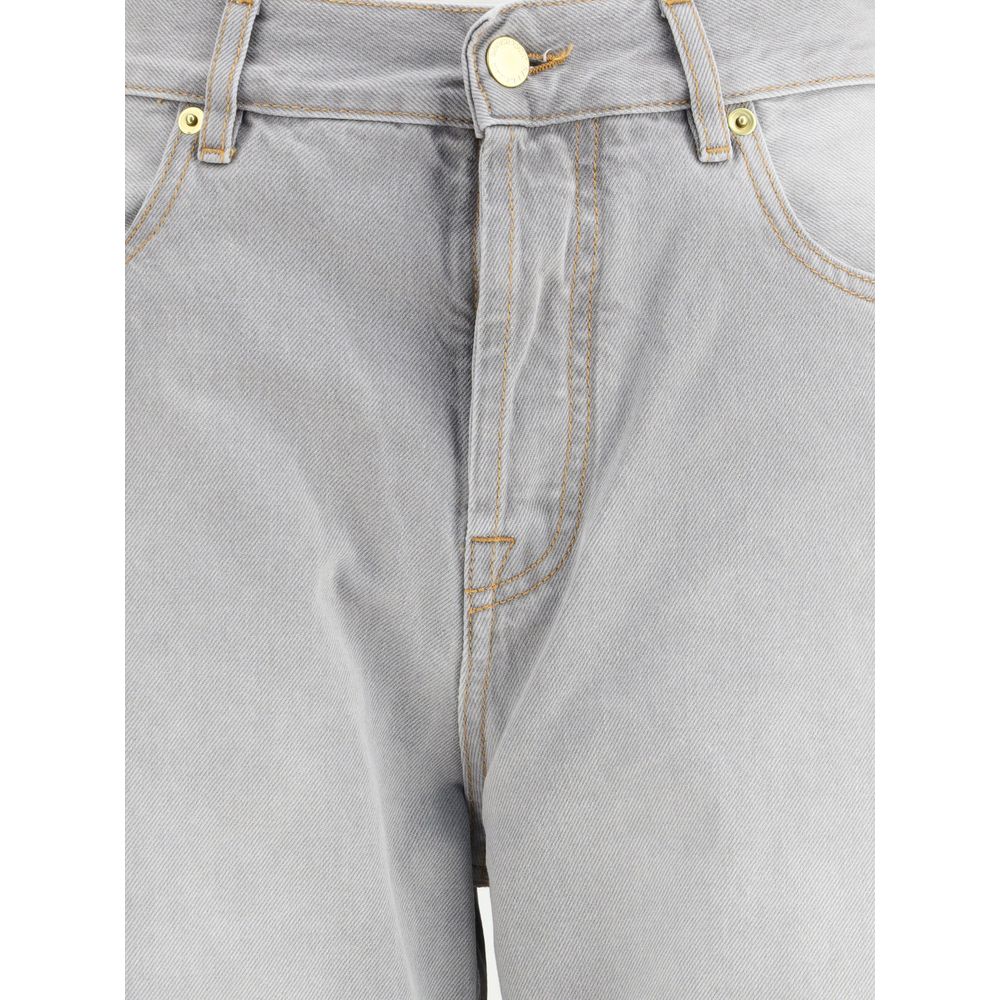 Close-up of Darkpark Gray Cotton Relaxed Fit Jeans with zip-and-button closure, showcasing denim texture.