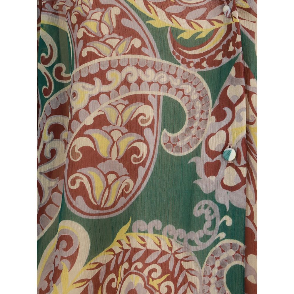 Close-up of Etro Multicolor Silk Pattern Shirt showcasing intricate paisley print in vibrant earth tones.