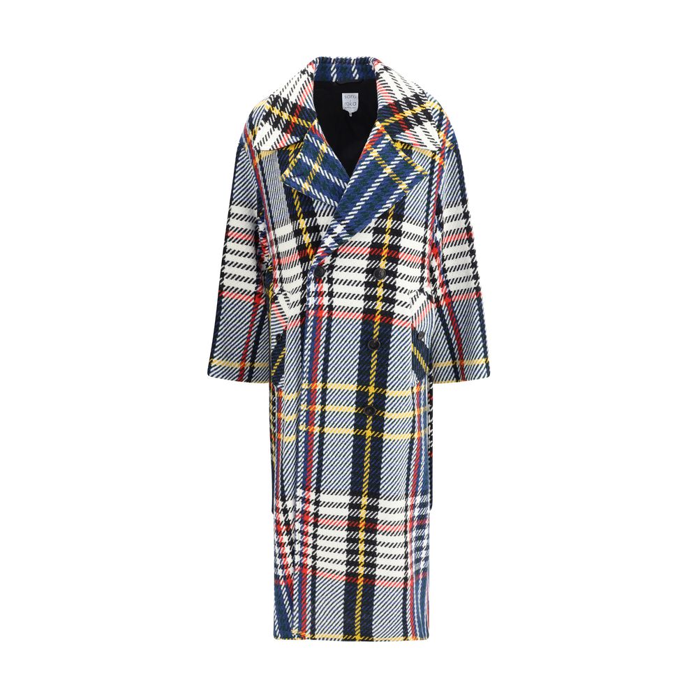 Sara Roka Multicolor Wool Coat with check pattern, wide lapels, and sash, composed of 80% wool for AW25 season.