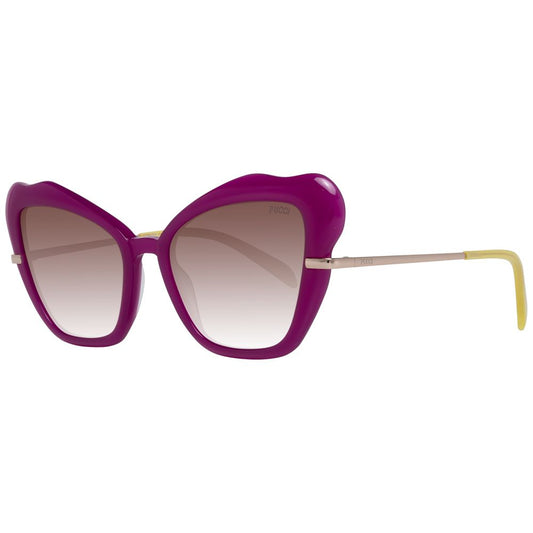 Emilio Pucci Purple Plastic Sunglasses with butterfly style, gradient lenses, 100% UVA & UVB protection, full-rim design.